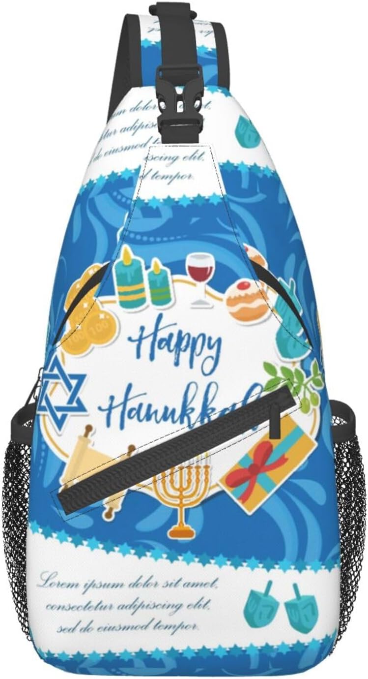 Happy Hanukkah Jewish Chanukah Holiday Sling Bag Crossbody Hiking Travel Chest Bags Backpack Shoulder Daypack for Women Men