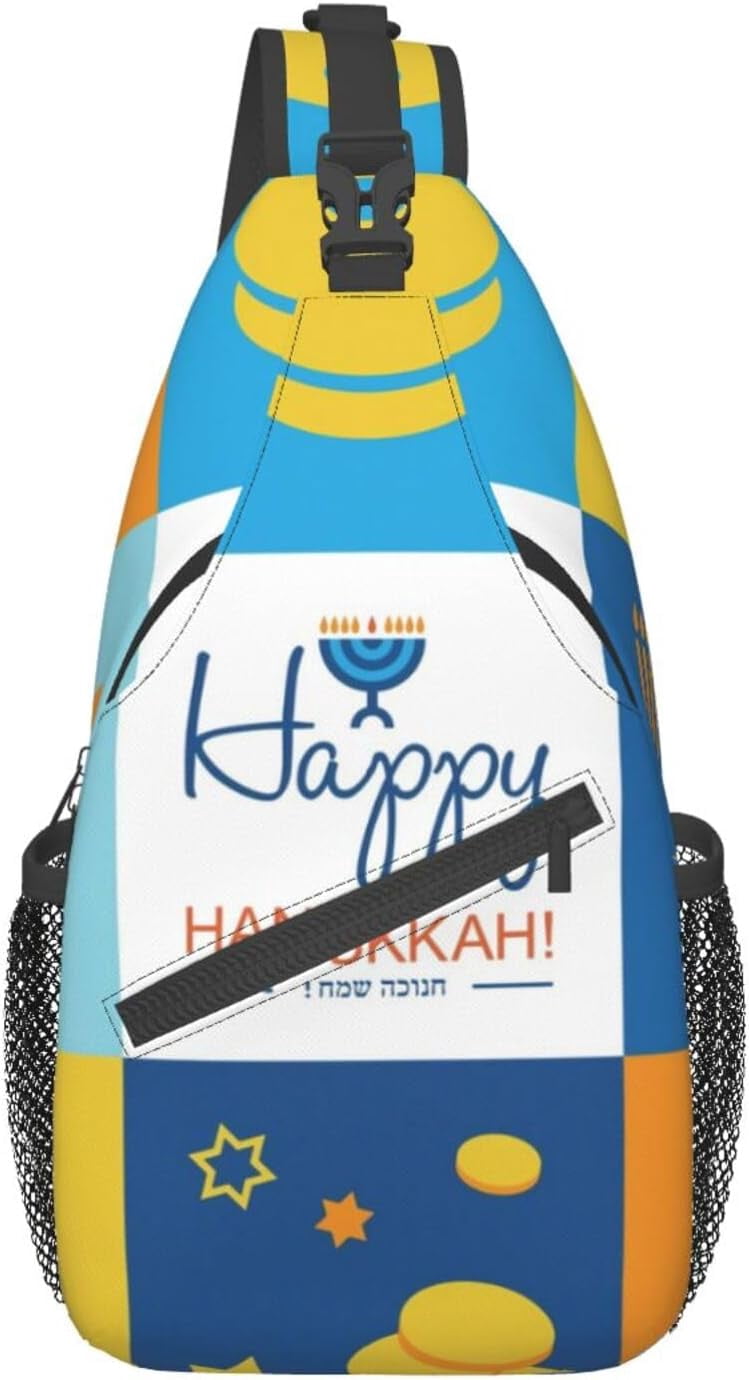 Happy Hanukkah Jewish Chanukah Holiday Sling Bag Crossbody Hiking Travel Chest Bags Backpack Shoulder Daypack for Women Men