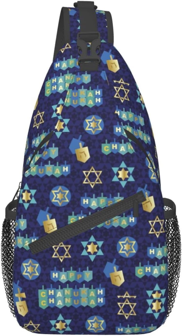 Happy Hanukkah Jewish Chanukah Holiday Sling Bag Crossbody Hiking Travel Chest Bags Backpack Shoulder Daypack for Women Men