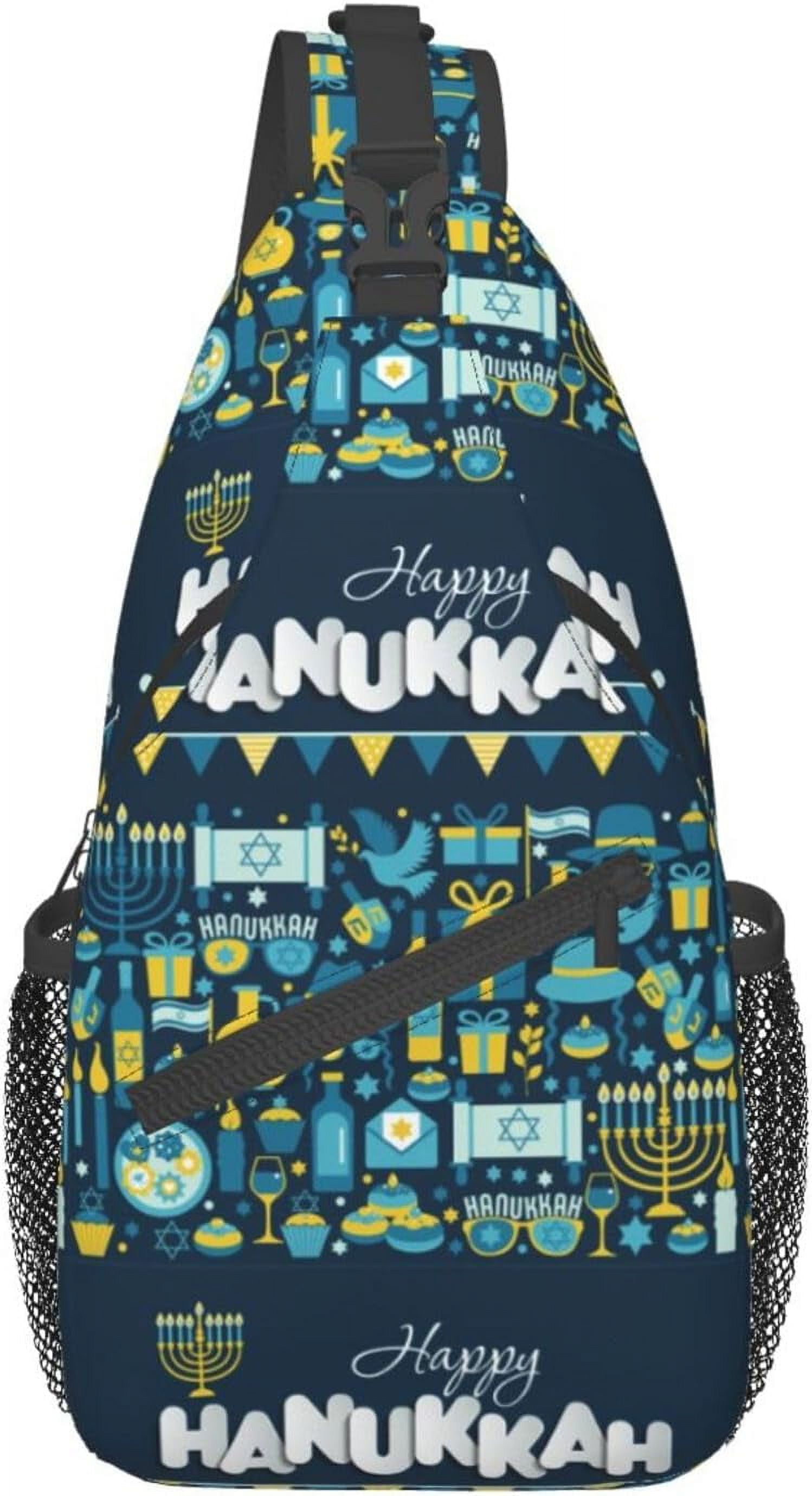 Happy Hanukkah Jewish Chanukah Holiday Sling Bag Crossbody Hiking Travel Chest Bags Backpack Shoulder Daypack for Women Men