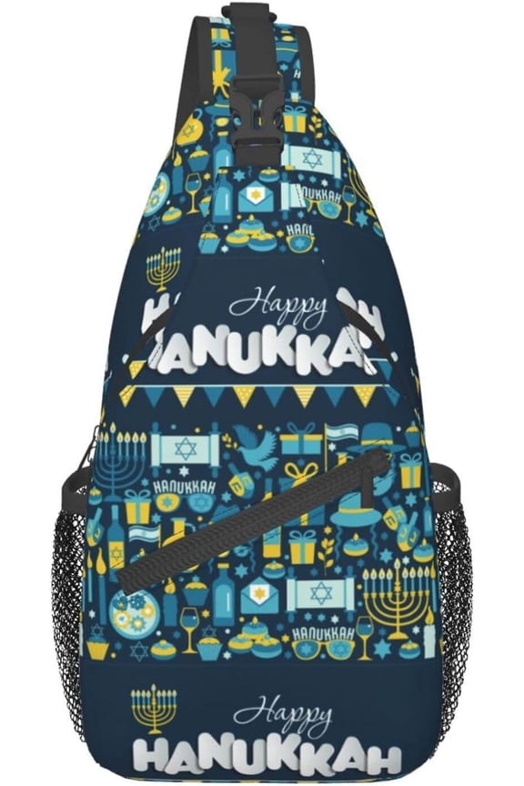 Happy Hanukkah Jewish Chanukah Holiday Sling Bag Crossbody Hiking Travel Chest Bags Backpack Shoulder Daypack for Women Men