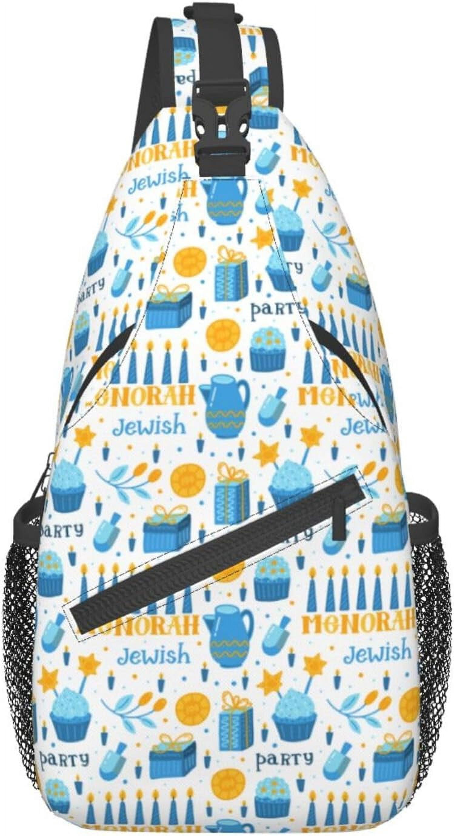 Happy Hanukkah Jewish Chanukah Holiday Sling Bag Crossbody Hiking Travel Chest Bags Backpack Shoulder Daypack for Women Men