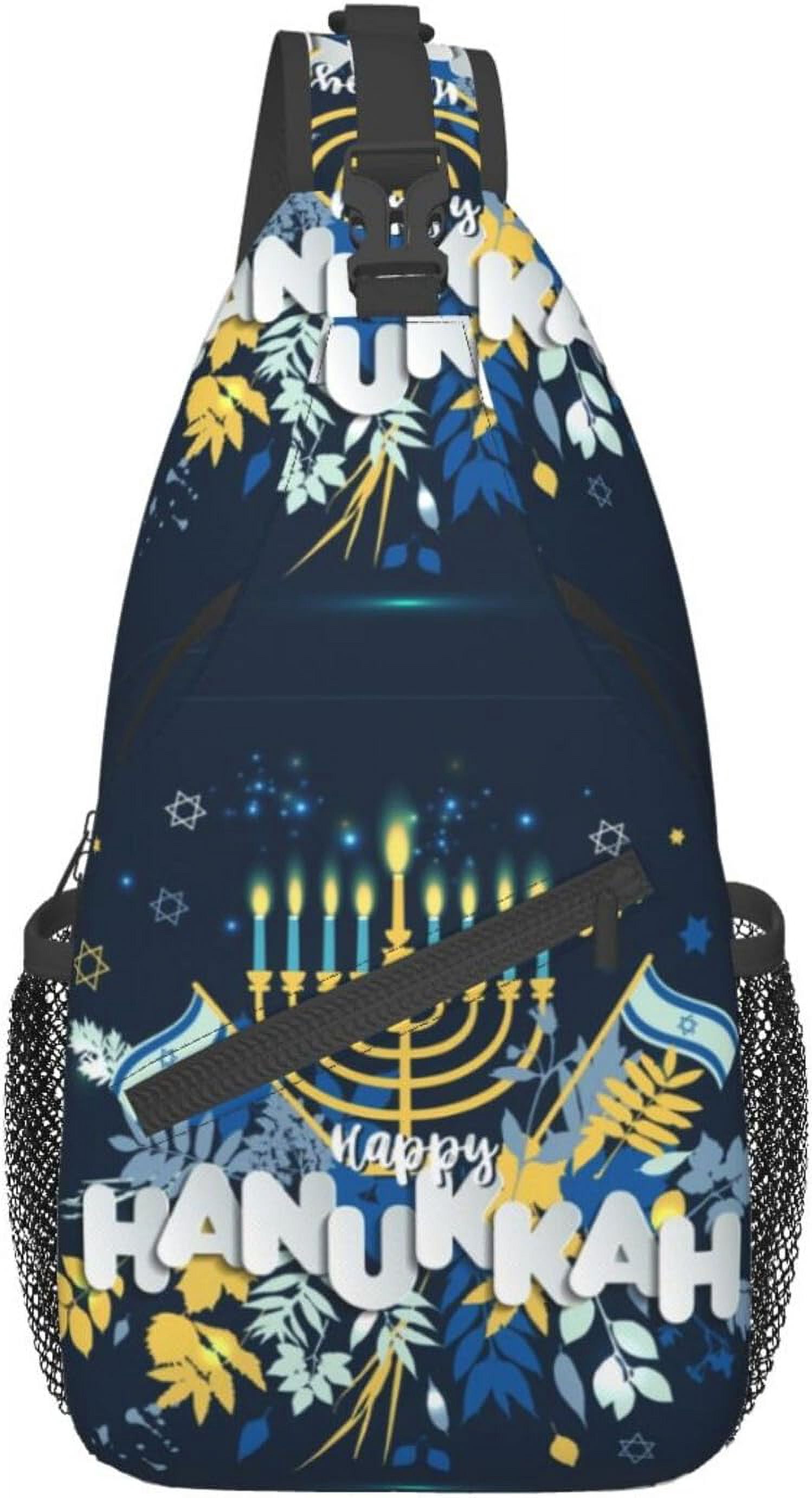 Happy Hanukkah Jewish Chanukah Holiday Sling Bag Crossbody Hiking Travel Chest Bags Backpack Shoulder Daypack for Women Men
