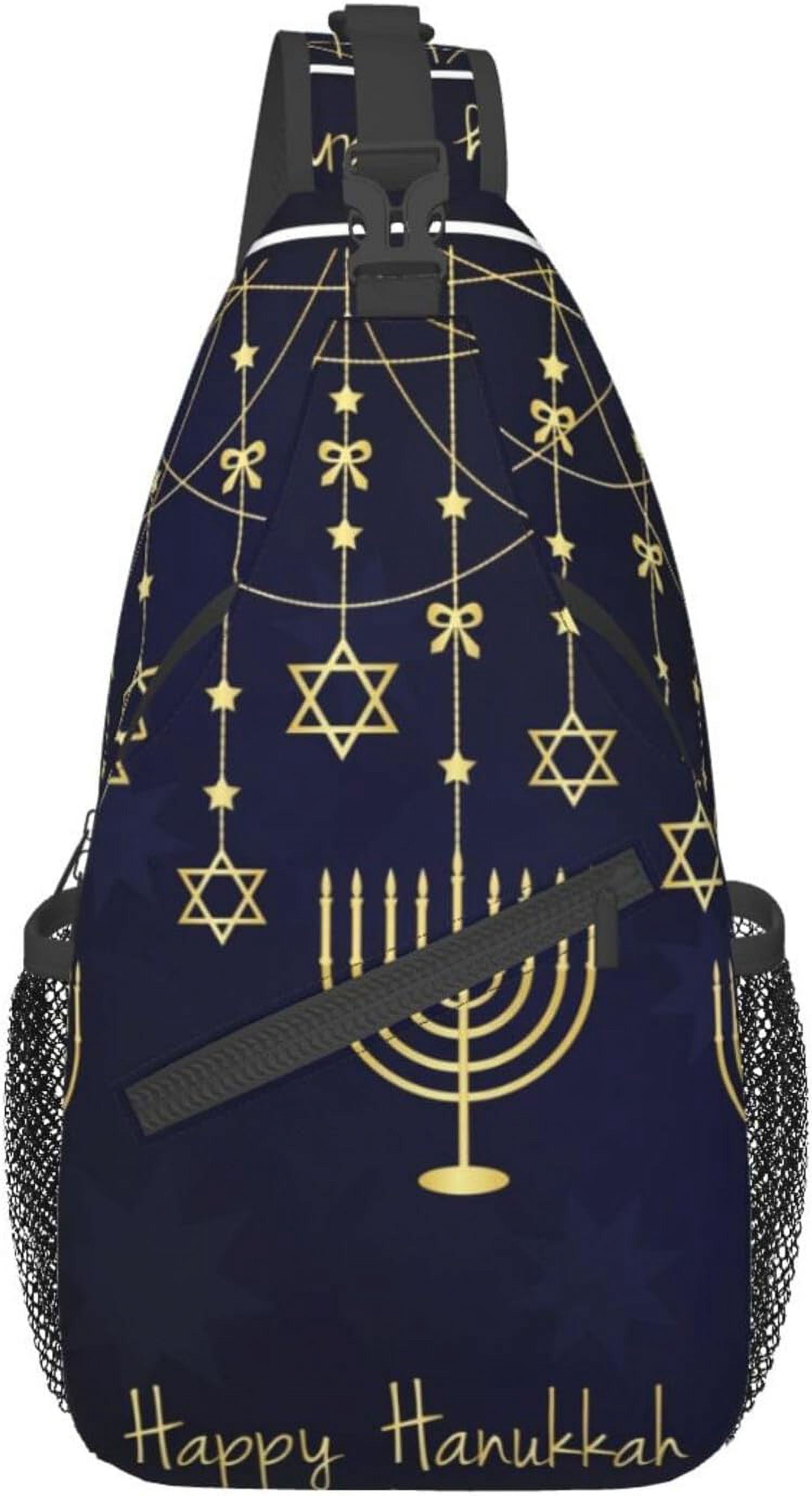 Happy Hanukkah Jewish Chanukah Holiday Sling Bag Crossbody Hiking Travel Chest Bags Backpack Shoulder Daypack for Women Men