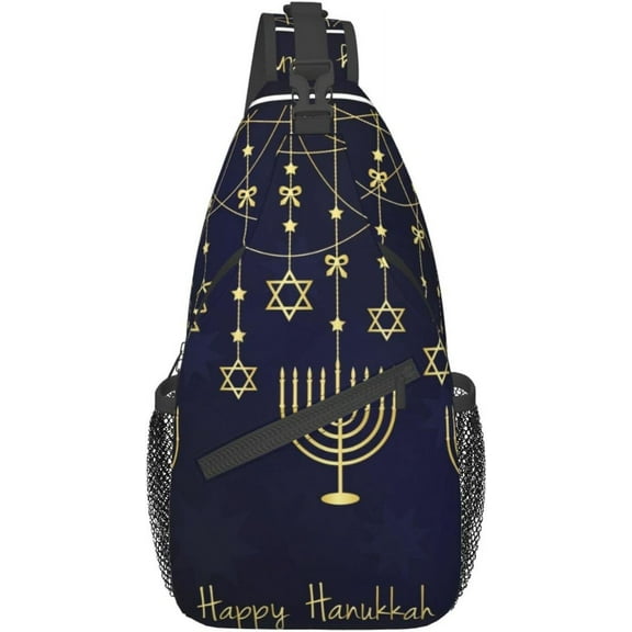 Happy Hanukkah Jewish Chanukah Holiday Sling Bag Crossbody Hiking Travel Chest Bags Backpack Shoulder Daypack for Women Men