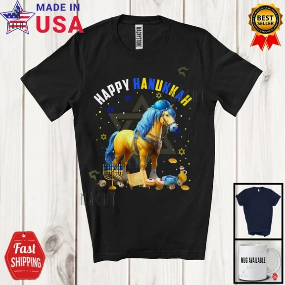 Happy Hanukkah, Lovely Horse Wearing Kippah, Farm Animal Farmer Menorah T-Shirt Unisex S-5XL Hot Trending Shirt, Vintage Birthday Gift