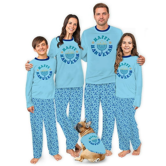 Happy Hanukkah Matching Family Pajamas With Dog, Hanukkah Pajamas With Plus Size, Size NB - Men 6XL