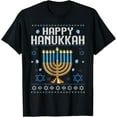 thumbnail image 1 of Happy Hanukkah Menorah Dreidel Ugly Chanukah T-Shirt- American fashion hot selling casual retro high quality 100% cotton T-shirt 1 piece, 1 of 1
