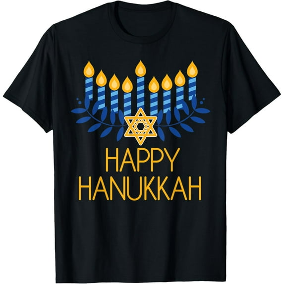 Happy Hanukkah Menorah Hannukah Pajamas Top For Family T-ShirtMen and women, Black T-shirt, size: Extra large