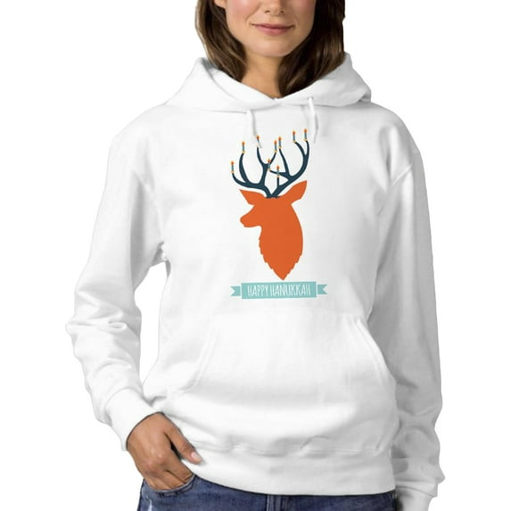 Happy Hanukkah Reindeer Hoodie Women -SPIdeals Designs, Female XX-Large
