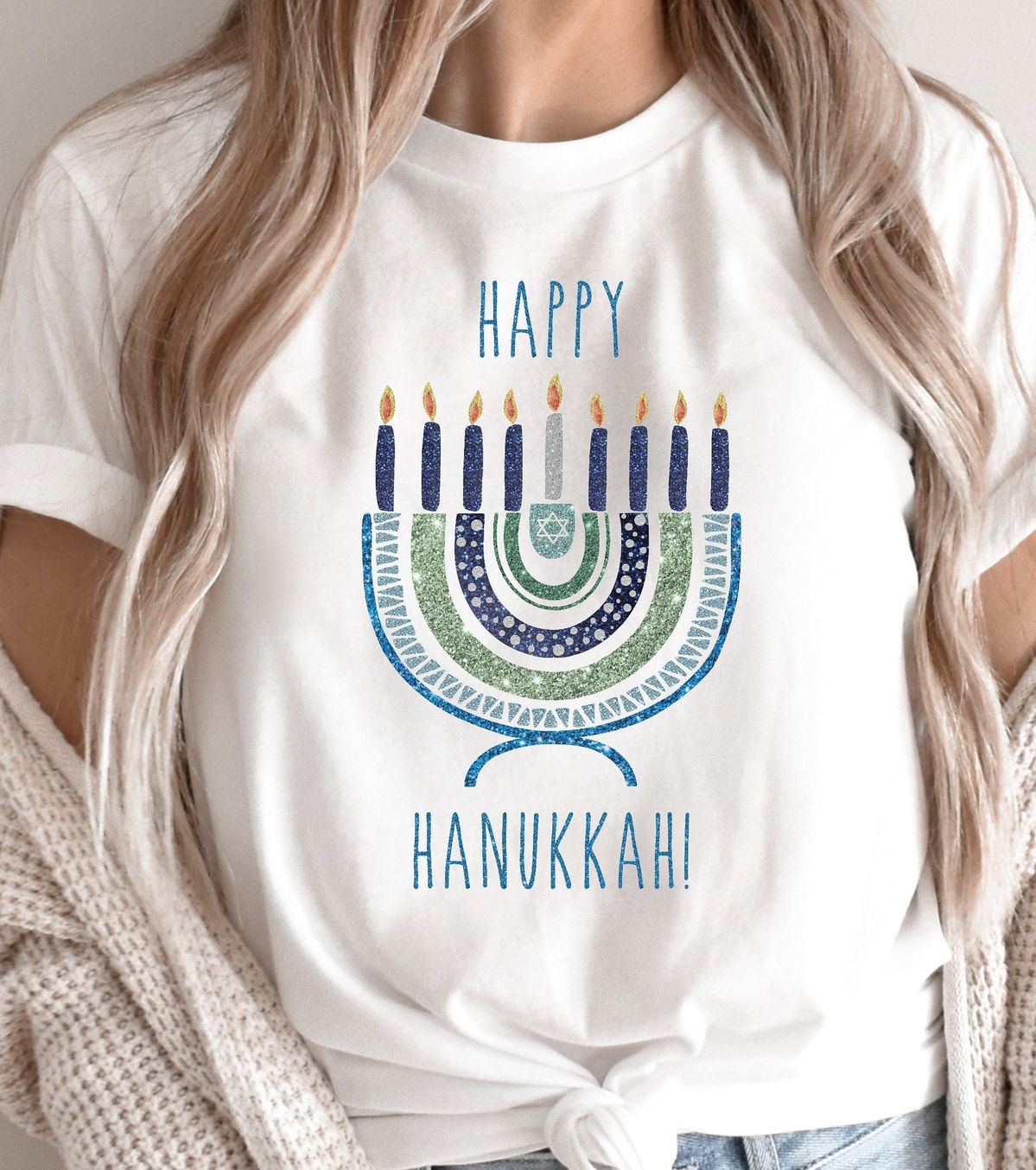Happy Hanukkah Shirt Jewish Holiday Menorah Art Design Unisex Cotton T ...