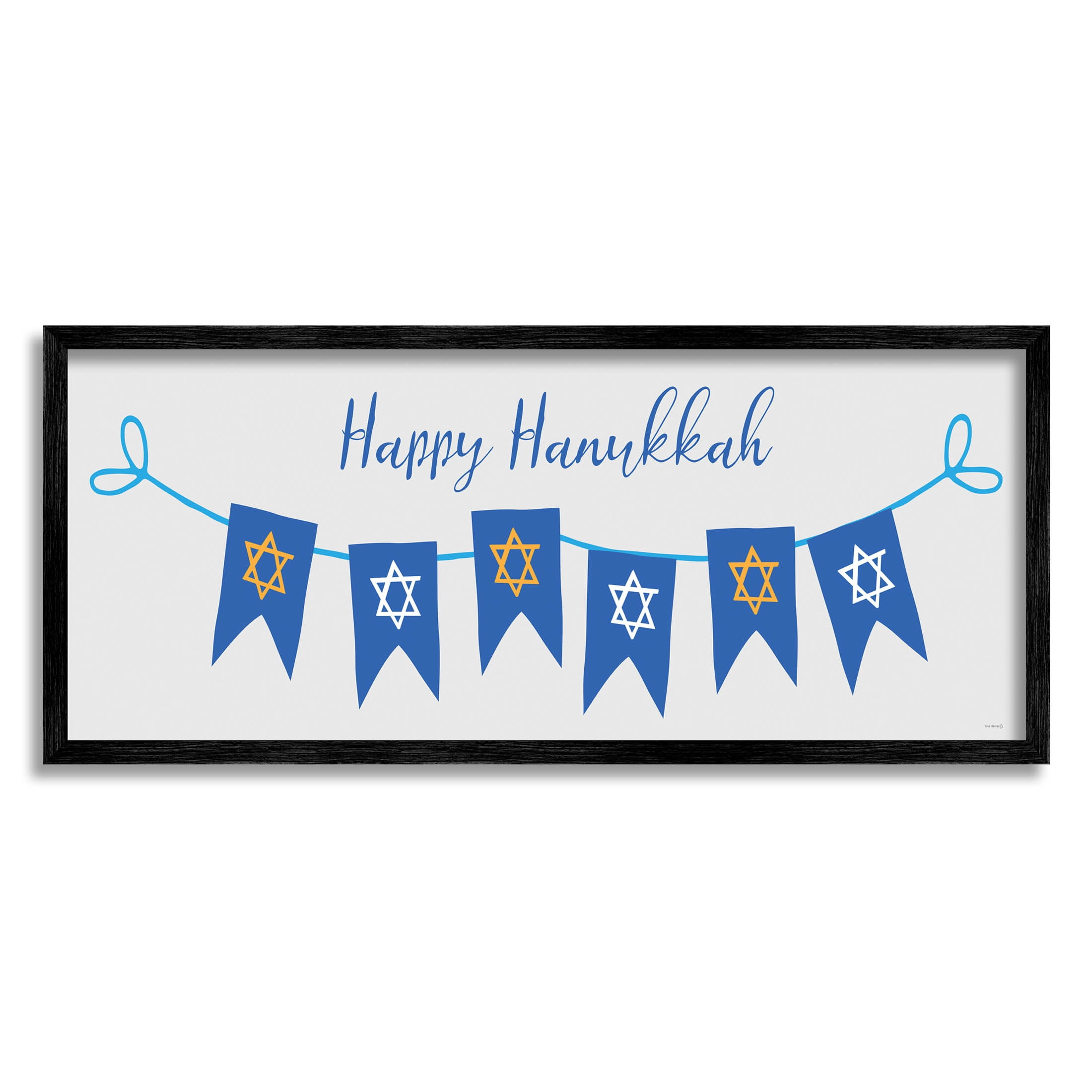 Happy Hanukkah Star Of David Banner Holiday Graphic Art Black Framed Art Print Wall Art