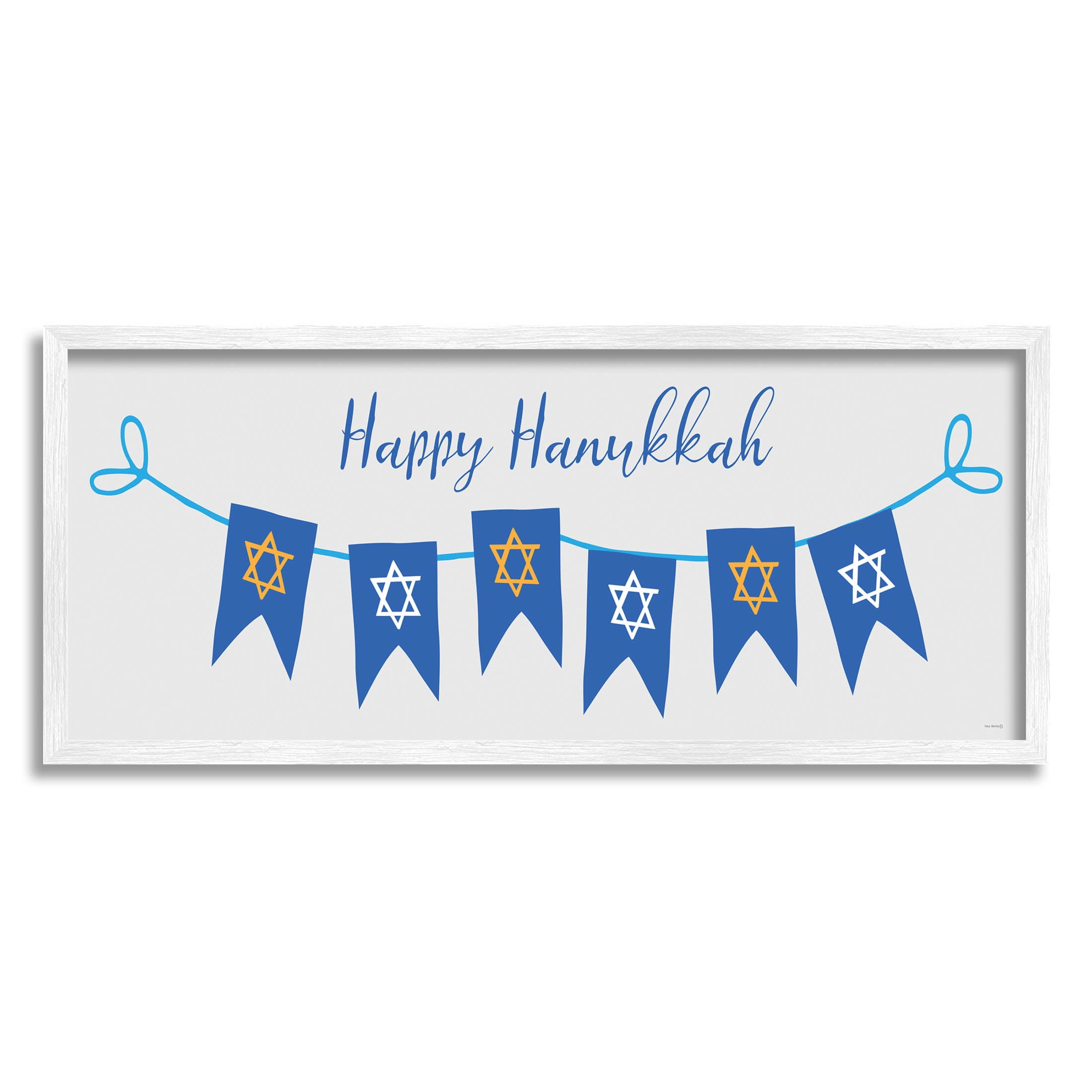 Happy Hanukkah Star Of David Banner Holiday Graphic Art White Framed Art Print Wall Art