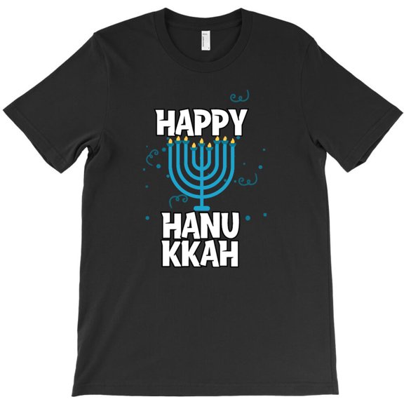 Happy Hanukkah Themed Cheerful Jewish Holiday Graphic Design Style Fun - Premium Fabric G33234 Unisex T-Shirt, Up to Size 5XL