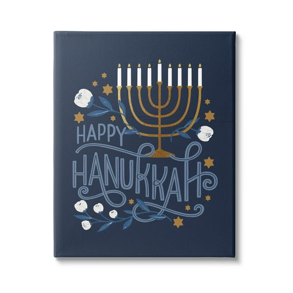 Happy Hanukkah Traditional Menorah Symbols Holiday Graphic Art Gallery Wrapped Canvas Print Wall Art