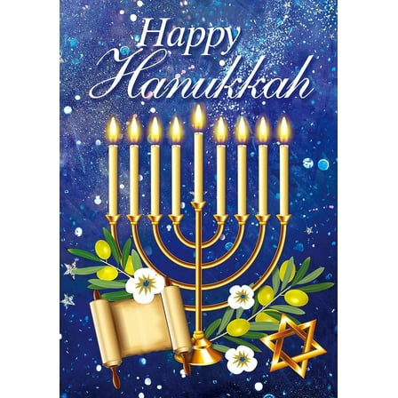 Happy Hanukkah Winter House Flag Candle Menorah Jewish Outdoor Yard Flag 28" x 40"