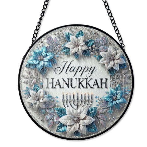 Happy Hanukkah Wreath Sign Round Aluminum Menorah Door Decor, SPD-581