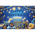 thumbnail image 1 of Happy Hanukkah rations Photography Backdrop Blue Gold Nine-Branched Candlestick Background Party Photo Studio Banner, 1 of 8