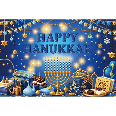 Happy Hanukkah rations Photography Backdrop Blue Gold Nine-Branched Candlestick Background Party Photo Studio Banner