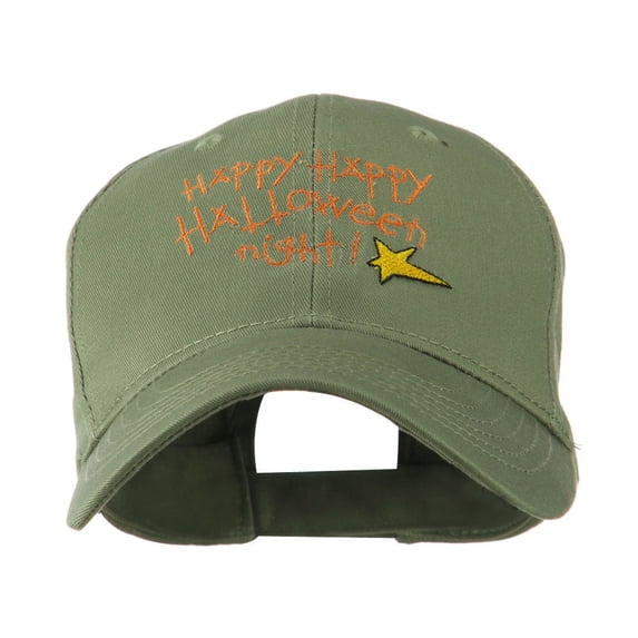 Happy Happy Halloween Night Star Embroidered Cap - Olive OSFM