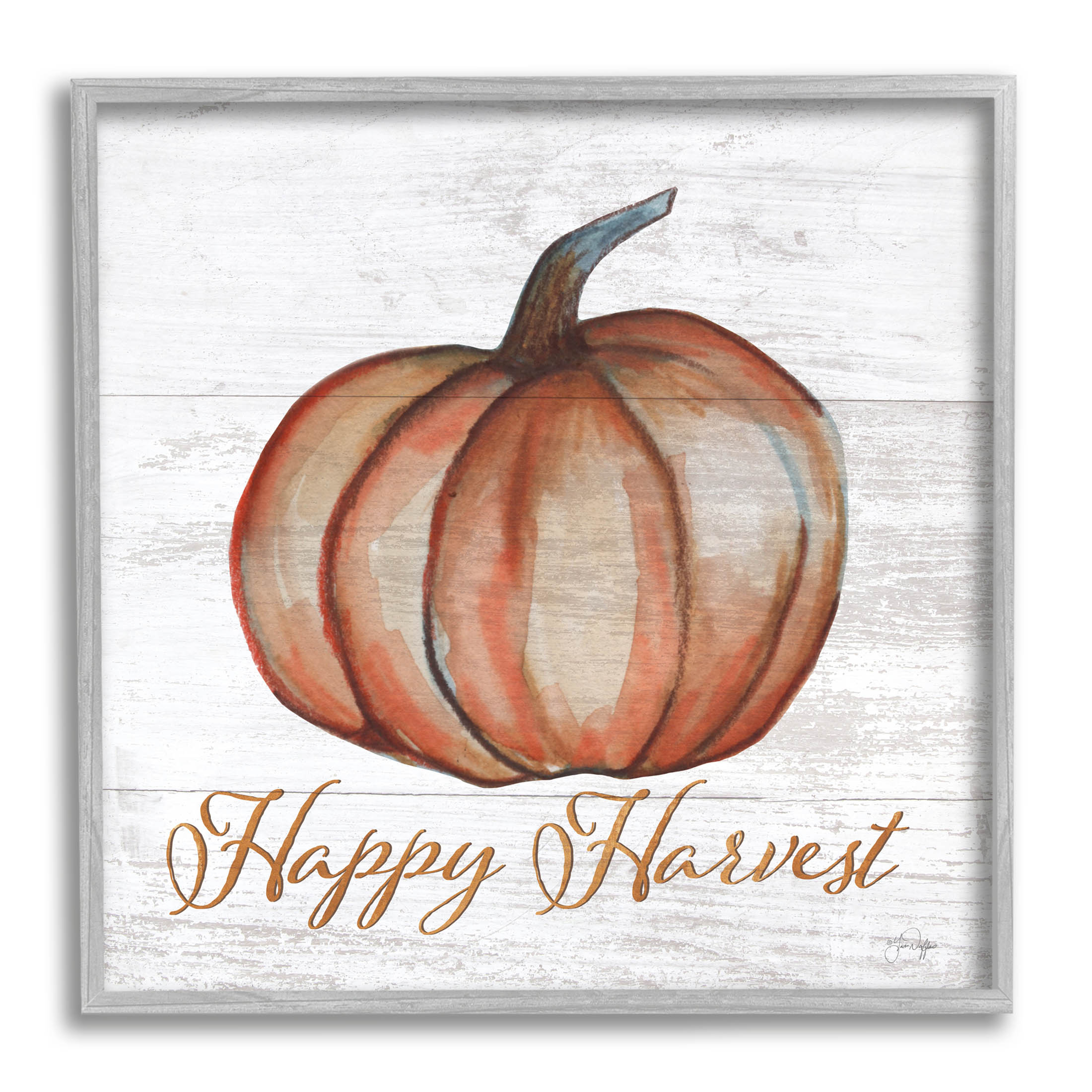 Happy Harvest Pumpkin Country Rustic Holiday Graphic Art Gray Framed Art Print Wall Art