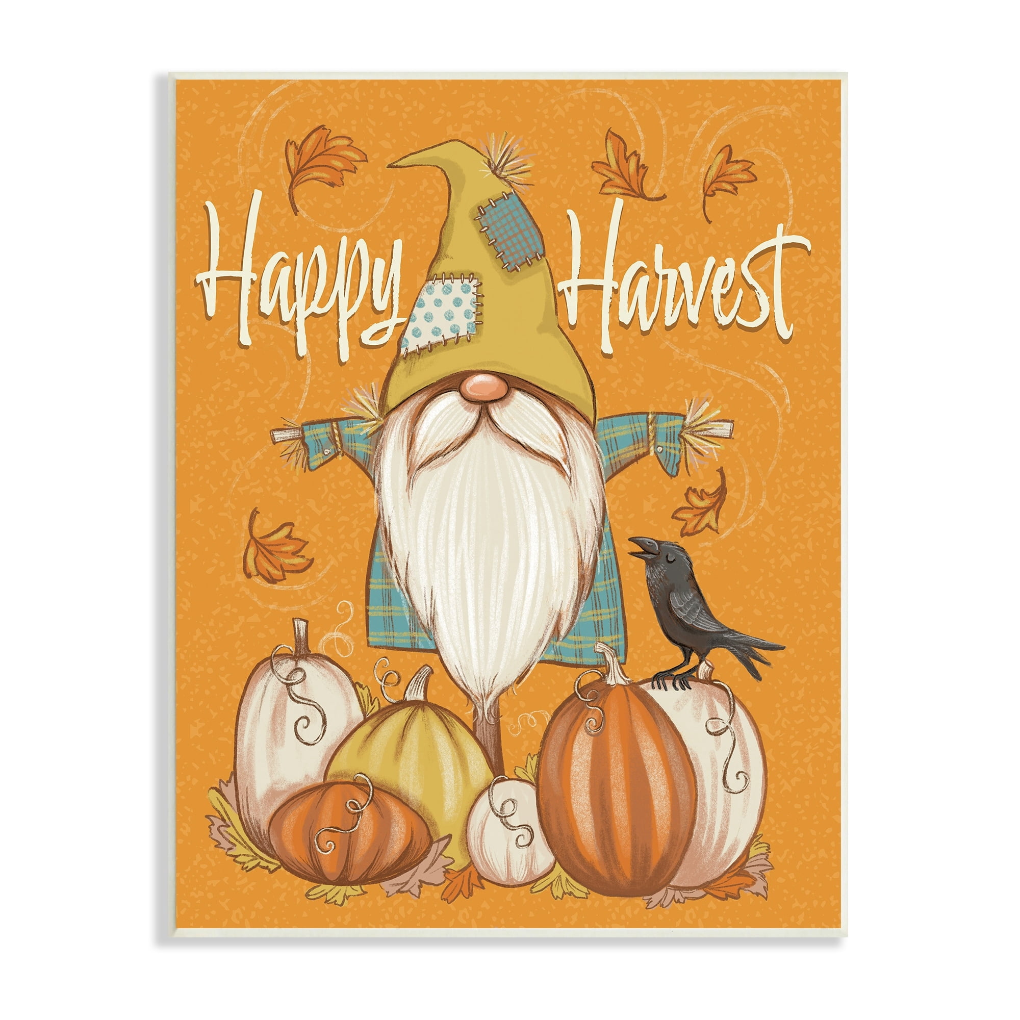 Happy Harvest Scarecrow Gnome Seasonal Pumpkins Crow Botanical & Floral Graphic Art Unframed Art Print Wall Art
