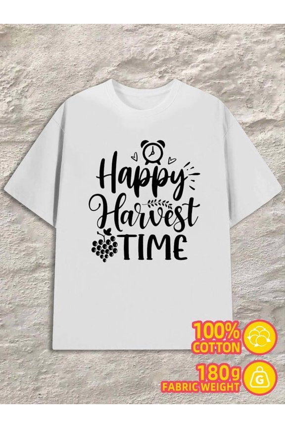 Happy Harvest Time men 180G 100% Cotton white Retro Unisex Shirt Crewneck tshirts Trendy Unisex Shirt Graphic Tee tshirts Casual Unisex Shirt Short Sleeve tshirts