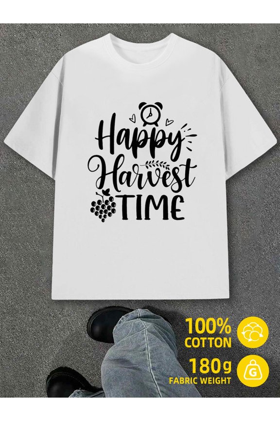 Happy Harvest Time men white 180G 100% Cotton Everyday wear,suitable for the office,dates,and going out Trendy Unisex Shirt Graphic tshirts Trendy Unisex Shirt Crewneck tshirts