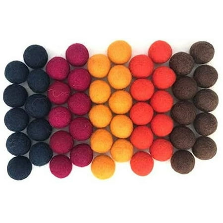 Happy Harvest Wool Felt Balls - 100% Handmade Pom Poms - (50) Pure New Zealand Wool Felt Balls - DIY Pompoms - Approximately 1" Size - Drawstring Muslin Bag