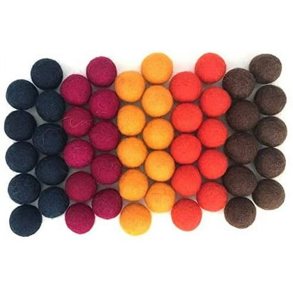 Happy Harvest Wool Felt Balls - 100% Handmade Pom Poms - (50) Pure New Zealand Wool Felt Balls - DIY Pompoms - Approximately 1" Size - Drawstring Muslin Bag