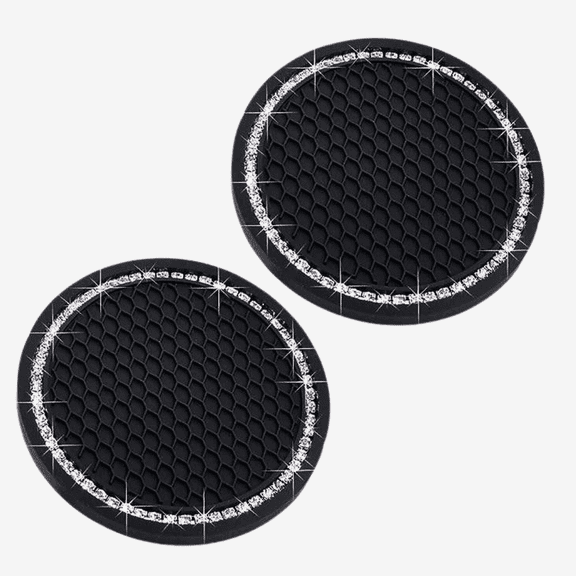 Happy Hatch Bling Car Cup Holder Coasters  2 Pack Silicone Rhinestone Car Accessories  2.75 Anti-Slip Universal Fit Cup Insert for Car Interior Dcor  Crystal Design, Black