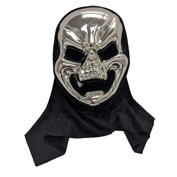 Happy Haunting Evil Skull Silver Halloween Pullover Mask One size