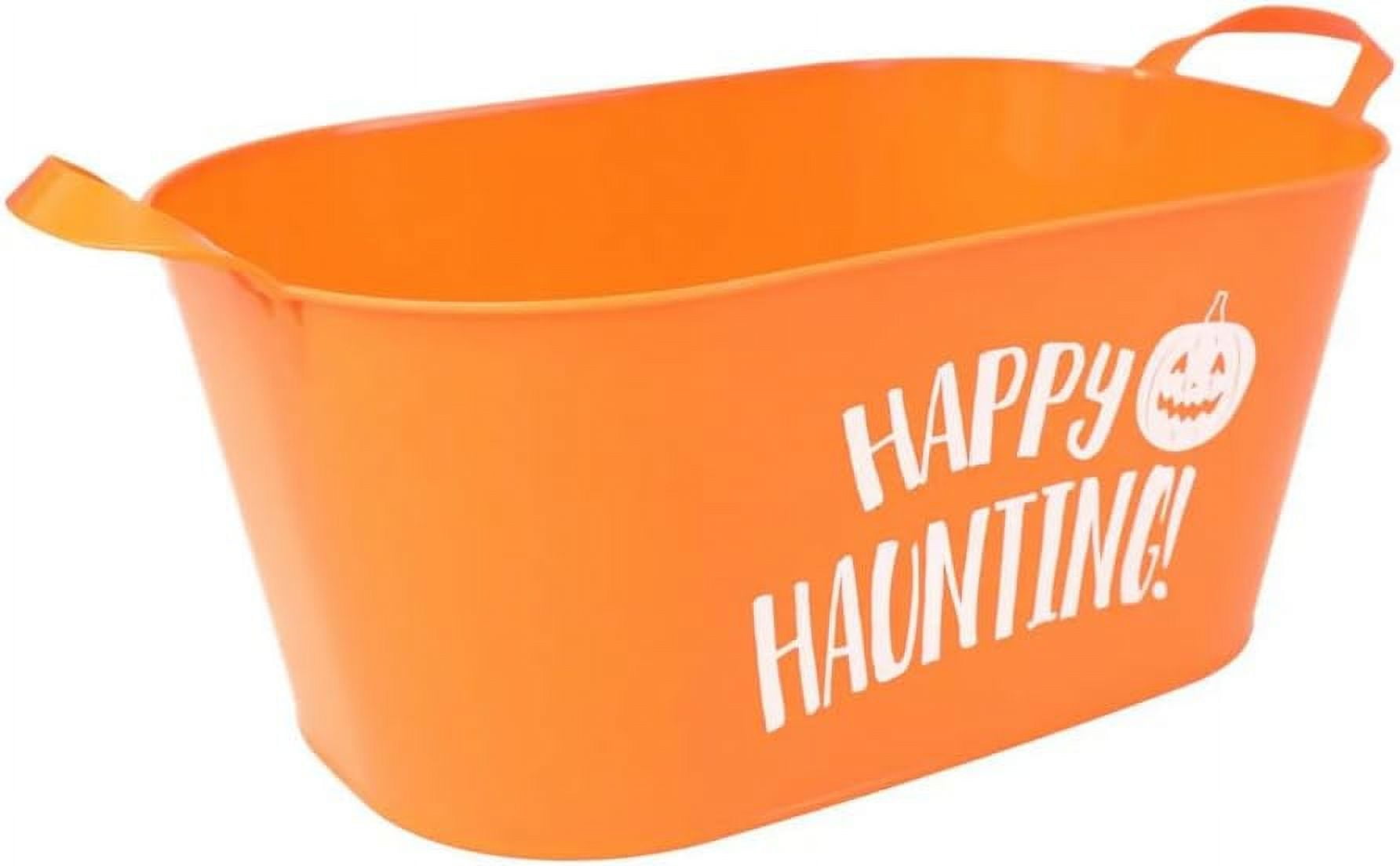 Happy Haunting Orange Oval Bucket With Handle Sentiment Plastic Buckets