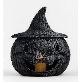 Happy Haunting Seagrass & Metal Pumpkin - 2025 NEW Halloween Pumpkin Decorations for Indoor & Outdoor- Jack-O-Lantern Pumpkins Autumn Fall Decorations for Home