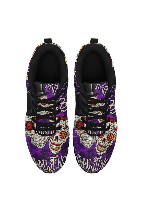 Happy Haunting Sugar Skull Halloween Running Shoes Sneakers Mesh Black Size 3.5