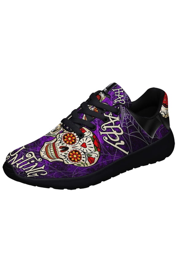 Happy Haunting Sugar Skull Halloween Shoes Sneakers for Women Men Black Size 10.5