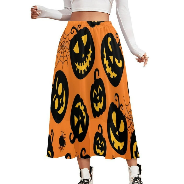Happy Haunts Skirt Spooky Cute Halloween Vintage Long Skirts Summer Street Wear Elastic Waist Chiffon Big Size A line Skirt Walmart