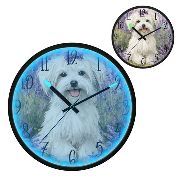 Happy Havanese Dog Luminous Wall Clock with Sound-Activated LED 12-Inch Silent Acrylic Timepiece for Bedroom Livingroom or Office
