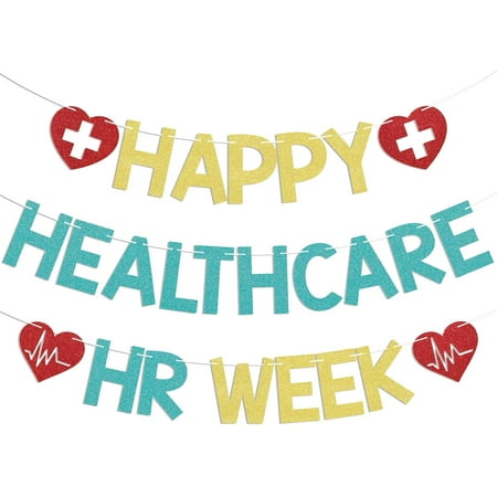 Happy Healthcare HR Week Banner - Healthcare Human Resources Week Sign, HR Week Decor, Human Resources Appreciation Party Decorations Blue Gold