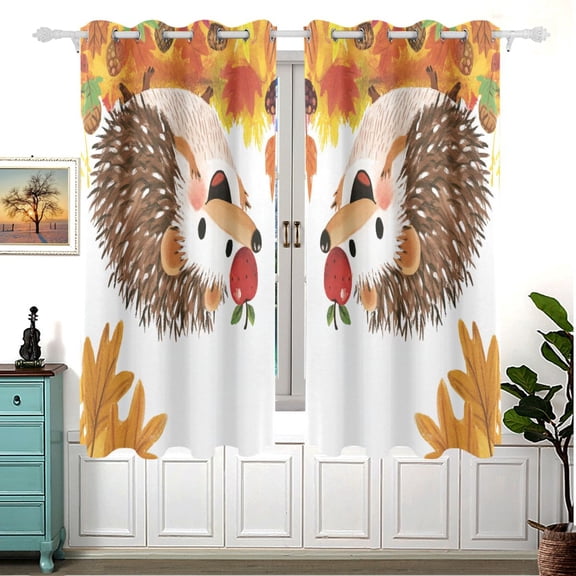 Happy Hedgehog 63x55in Window Curtain Panels 63x55in 2-Piece Heavy Duty 80% Light Blocking