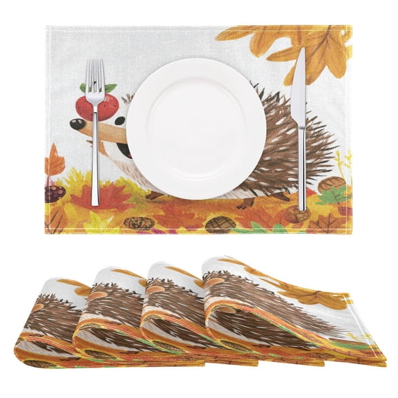 Happy Hedgehog Reversible Placemat Non Slip Coffee Mat 18x12 Inch for Dining, Kitchen, Coffee