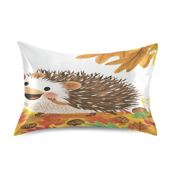 Happy Hedgehog Satin Pillowcase 20''x26'' Double-Sided Print Soft Wrinkle Resistant