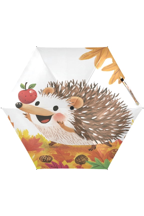 Happy Hedgehog Umbrellas for Sun Auto Open Close UV50+ Waterproof 5-Fold Compact Fiberglass Frame