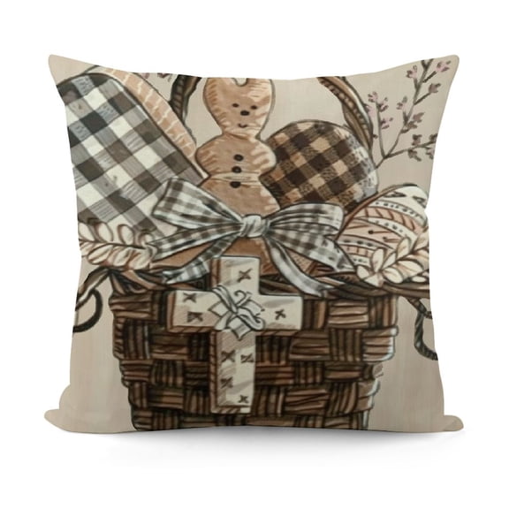 Happy Hello Grey Buffalo Plaid Throw Pillow Covers,Brown Rabbit Cushion Case Decoration for Sofa Couch