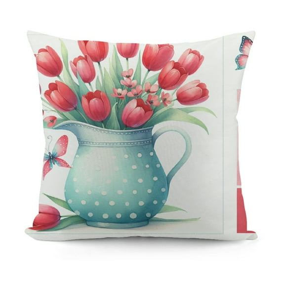 Happy Hello Spring Flower Throw Pillow Covers, Cushion Case Decoration for Sofa Couch