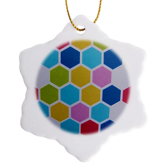 3drose, Happy Hexagon, 3 inch Snowflake Porcelain Ornament