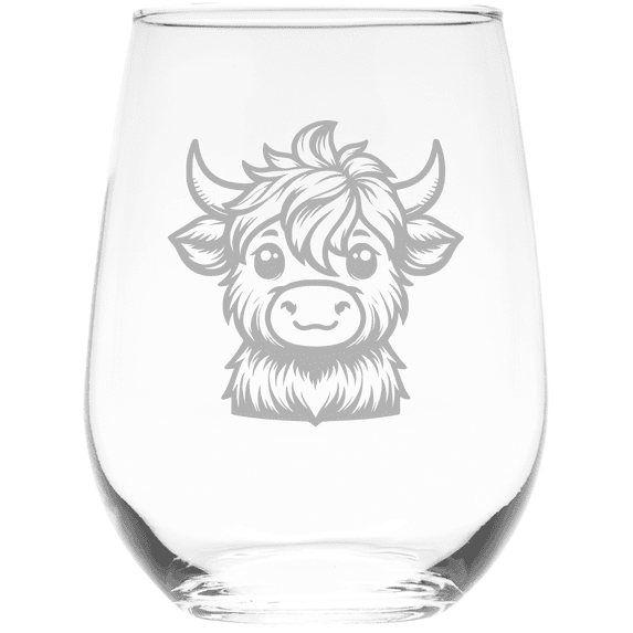 C&M Personal Gifts 17 oz Happy Highland Cow Stemless Wine Glass