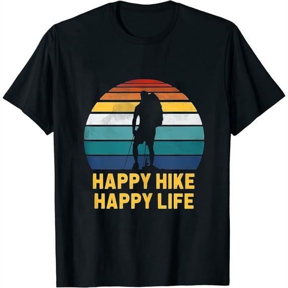 Happy Hike Life Vintage Retro Hiking Hiker Camping Men T Shirt Black 3XL