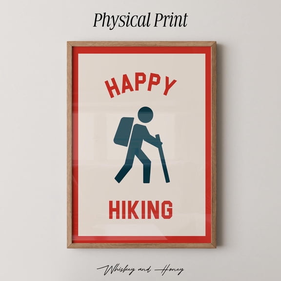 Happy Hiking Poster MidCentury Outdoors Poster , Poster Print Only