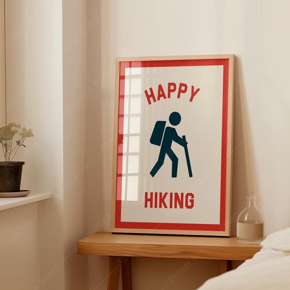 Happy Hiking Poster Outdoors Poster , Poster Print Only